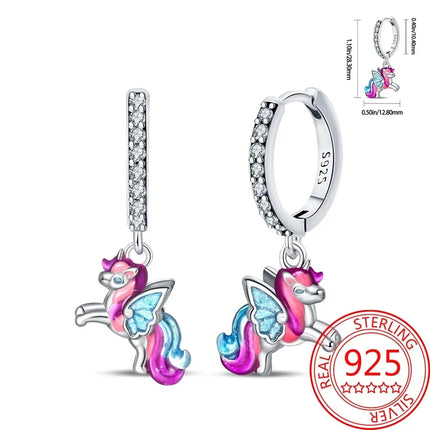 Romantische Einhorn Ohrringe aus 925er Sterling Silber mit rosa Zirkonen und Schmetterlingsmotiv
