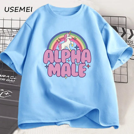 Himmelblaues Einhorn T-Shirt mit farbenfrohem Einhorn-Motiv in modernem Design