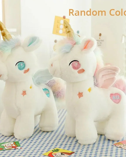 Zauberhaftes Engel Einhorn Kissen (Pegasus) in zufälligen Farben (Pink, Blau) aus weichem Plüsch, 25cm groß