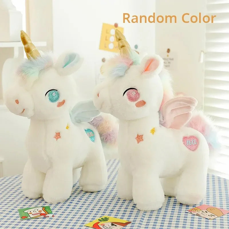 Zauberhaftes Engel Einhorn Kissen (Pegasus) in zufälligen Farben (Pink, Blau) aus weichem Plüsch, 25cm groß