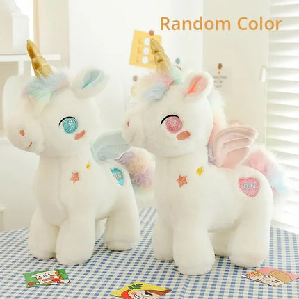 Zauberhaftes Engel Einhorn Kissen (Pegasus) in zufälligen Farben (Pink, Blau) aus weichem Plüsch, 25cm groß
