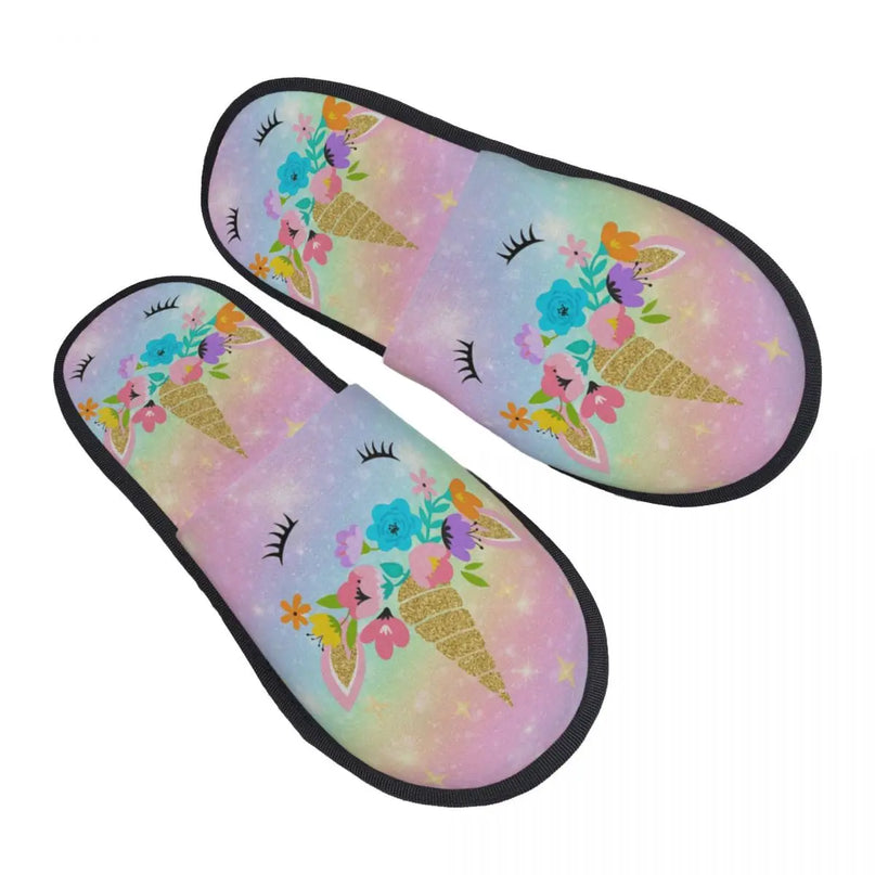 Süße und flauschige Einhorn Hausschuhe mit Memory Foam für Damen, Motiv 9