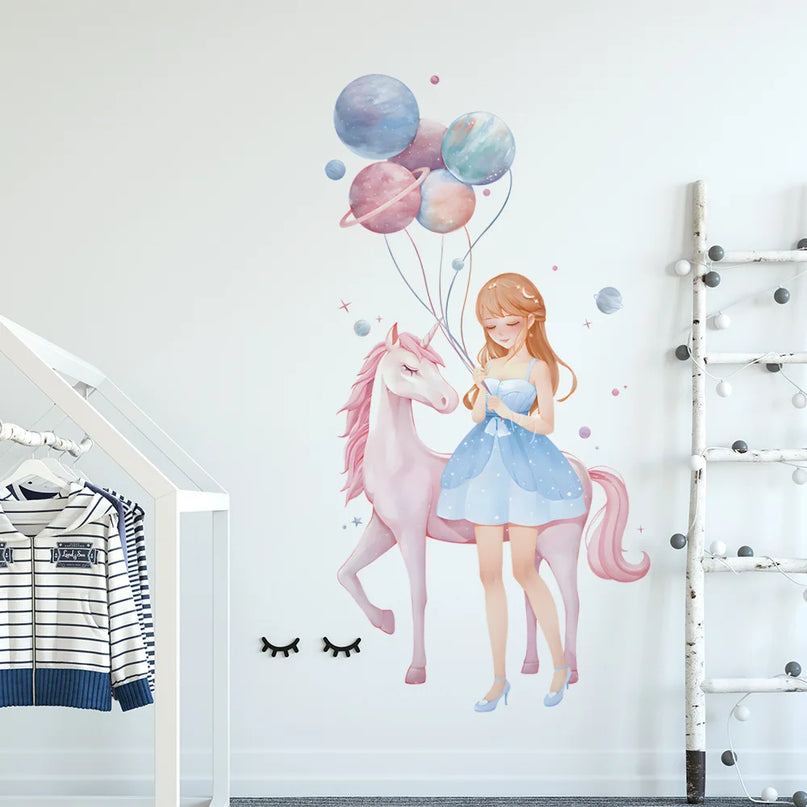 Mädchen Einhorn Wandtattoo für dein Reich