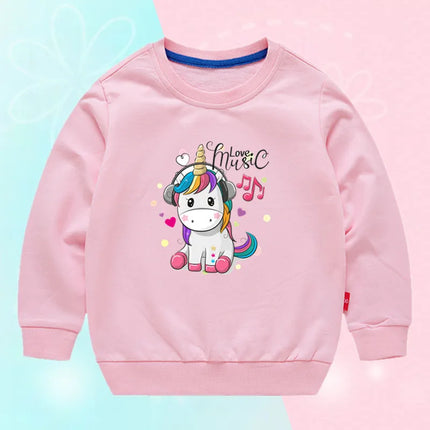 Pinker Kawaii Einhorn Pullover für Mädchen mit niedlichem Einhorn-Druck auf weichem Baumwoll-Mischgewebe