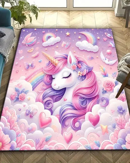Regenbogen Einhorn Teppich für Mädchenzimmer Deko, Kids Spielmatte, weich und waschbar