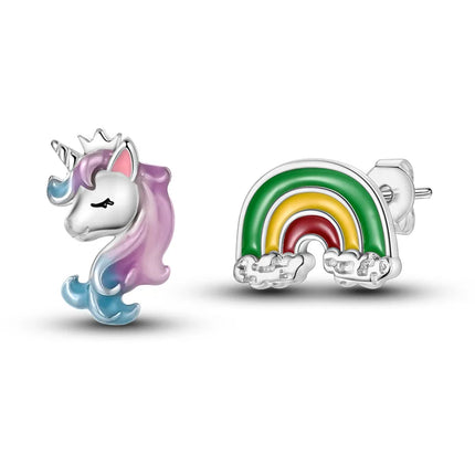 Bezaubernde Einhorn Hängeohrringe in Herzform aus 925er Silber mit Zirkonia-Steinen