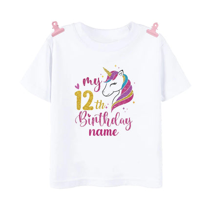 Personalisiertes Einhorn T-Shirt für Mädchen zum 12. Geburtstag mit niedlichem Einhorn und deinem Namen