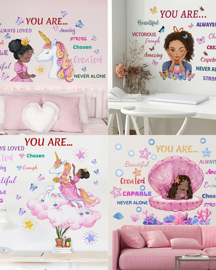 Einhorn Wandtattoo mit Prinzessin, Schmetterlingen und Sternen für ein inspirierendes Kinderzimmer
