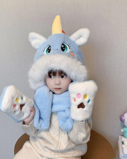 Deine warme Einhorn Plüschmütze Blau!
