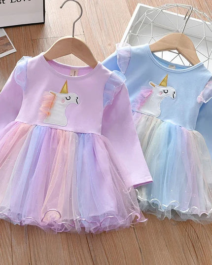 Dein bezauberndes Einhorn Kleid Blau Langarm!