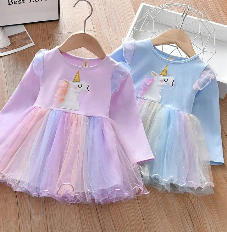Dein bezauberndes Einhorn Kleid Blau Langarm!
