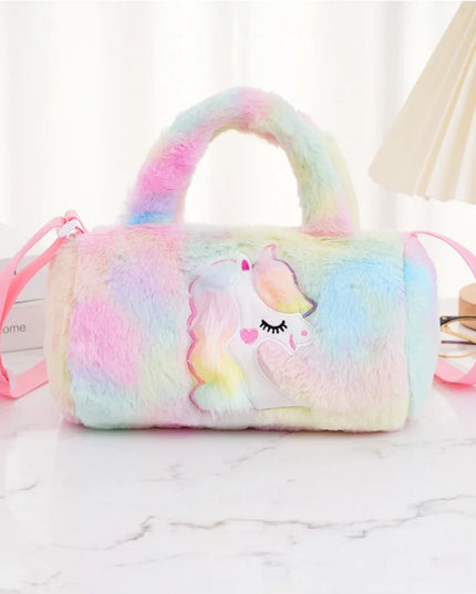 Bunte Plüsch Einhorn Umhängetasche mit Cartoon-Design und Reißverschluss für Kinder