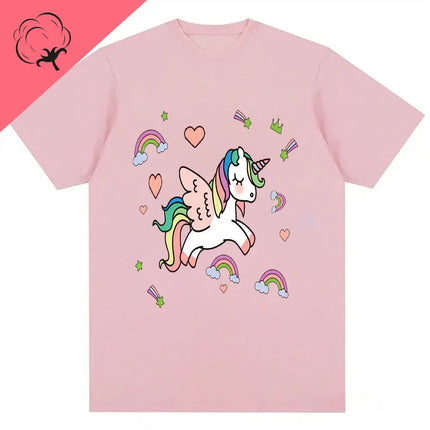 Einhorn T-Shirt für Herren mit bunter Regenbogen-Grafik in Pink aus 100% Baumwolle