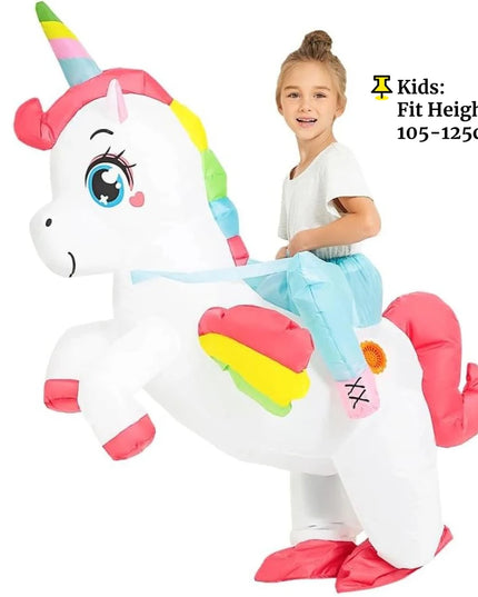 Aufblasbares Einhorn Kostuem fuer Erwachsene im Reitstil, bereit fuer Halloween und Karneval