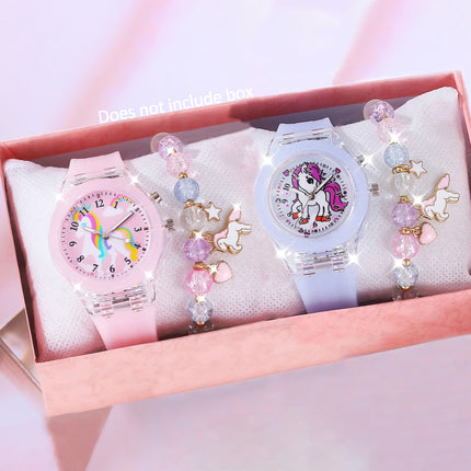 Leuchtendes Einhorn Armband Uhr Set mit weichem Silikonarmband und Einhorn-Motiv als Kindergeschenk