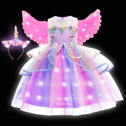Einhorn Nachtlicht mit LED-Lichtern, das wie ein Prinzessinnen-Kleid geformt ist und sanft leuchtet.