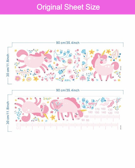 Pinkes Einhorn Wandtattoo mit Höhenmesser
