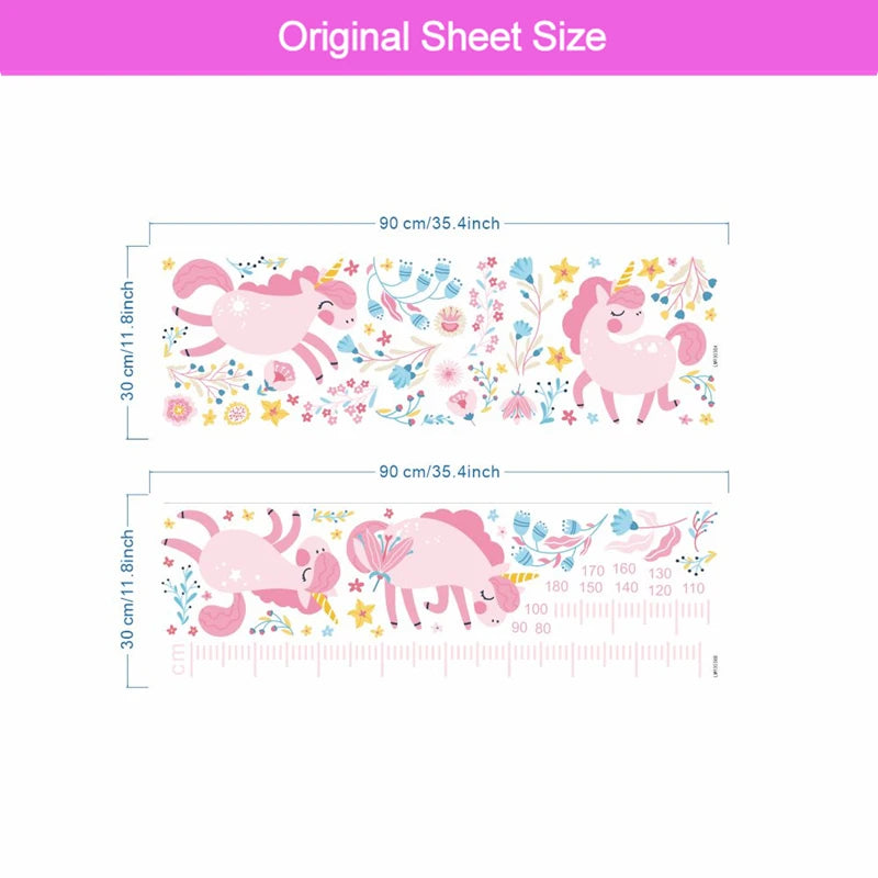 Pinkes Einhorn Wandtattoo mit Höhenmesser