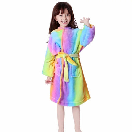 Regenbogen Einhorn Handtuch mit Kapuze für Kinder, aus flauschigem Flanell-Material mit Sternen