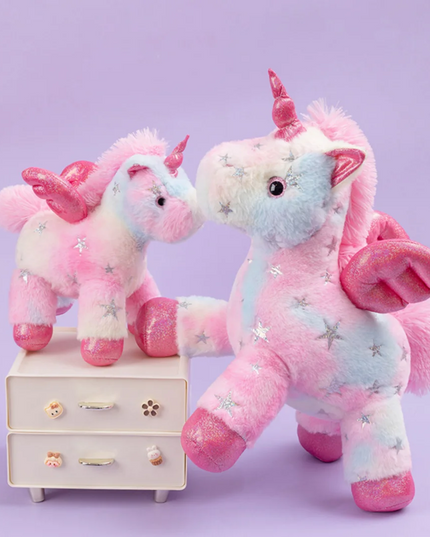 Glitzerndes Einhorn Plüschtier in Pink, ca. 25cm groß, mit funkelndem Horn und kleinen Flügeln