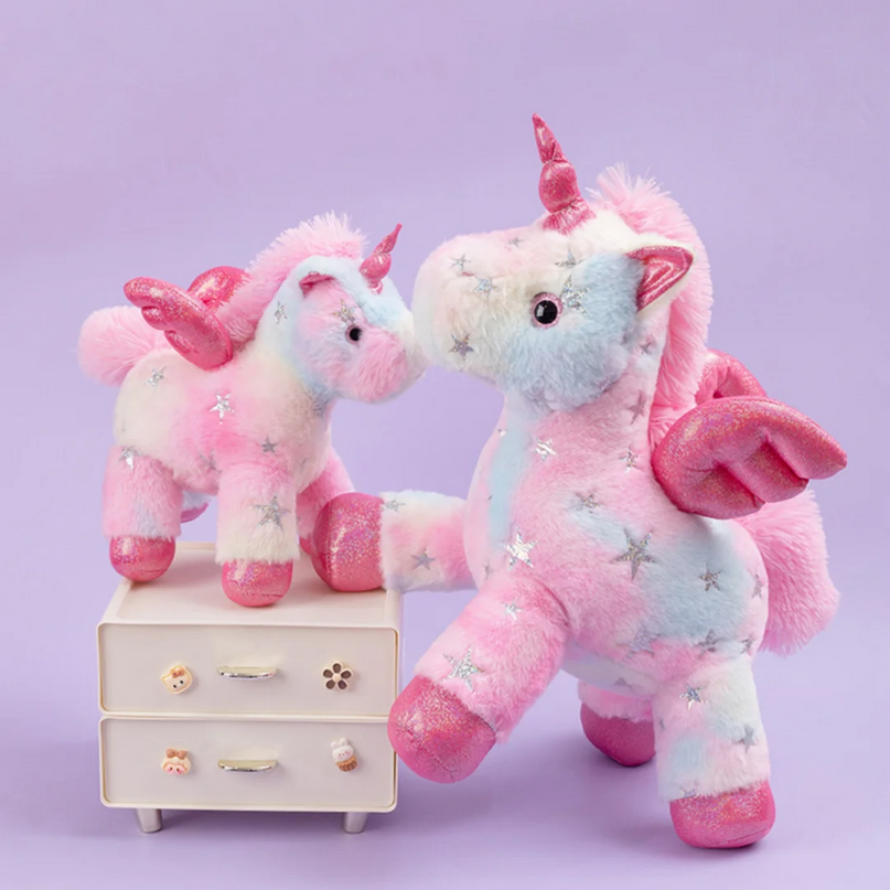 Glitzerndes Einhorn Plüschtier in Pink, ca. 25cm groß, mit funkelndem Horn und kleinen Flügeln