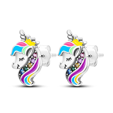 Niedliche Einhorn Ohrringe aus 925er Sterling Silber mit blauen Augen und Zirkonen