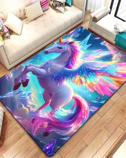 Einhorn Decke in Rosa mit Wolken- und Einhorn-Motiven, weich und ideal als Spielmatte für Mädchenzimmer
