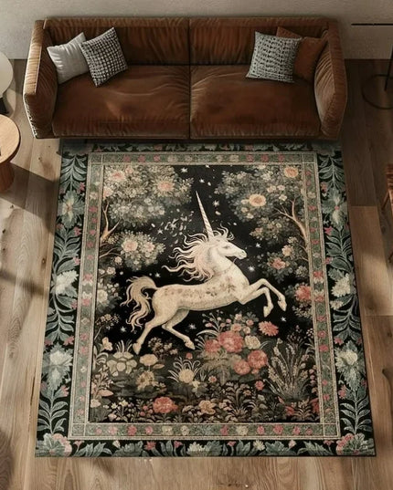 Magischer Einhorn Teppich mit Pflanzen- und Blumenmuster aus weichem Flanellgewebe, rechteckig