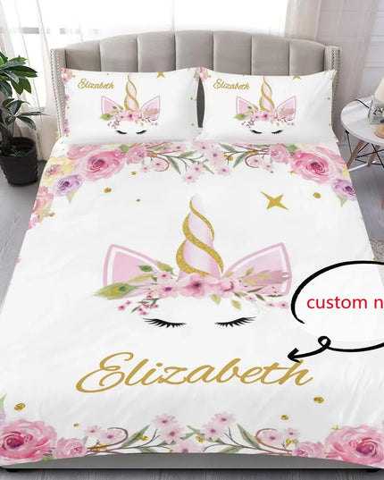 Personalisierte Einhorn Bettwäsche mit Cartoon-Tieren, aus Polyester, für Kinder, Teenager und Erwachsene