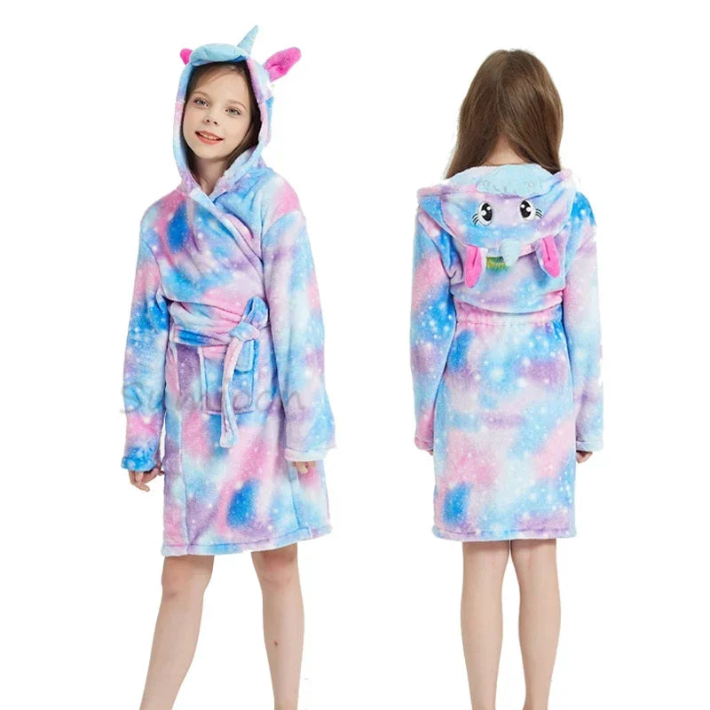 Blaues Einhorn Handtuch mit Sternen und Kapuze für Kinder, aus flauschigem Flanell-Material