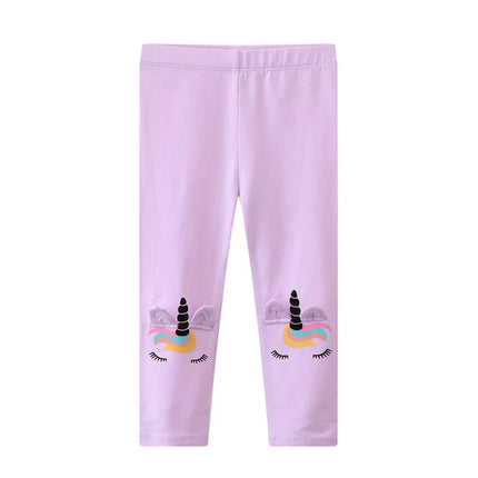 Gestreifte Einhorn Leggings für Kinder mit feiner Einhorn-Stickerei auf dem Bein