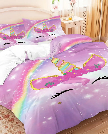 3-teilige Einhorn Bettwäsche mit Regenbogen-Einhörnern, weich und farbenfroh bedruckt