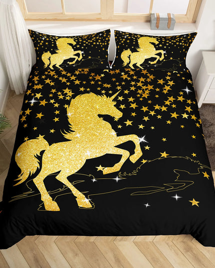 Einhorn Bettwäsche in Lila mit Weltraum- und Galaxie-Motiv, umgeben von Sternen und einem Einhorn