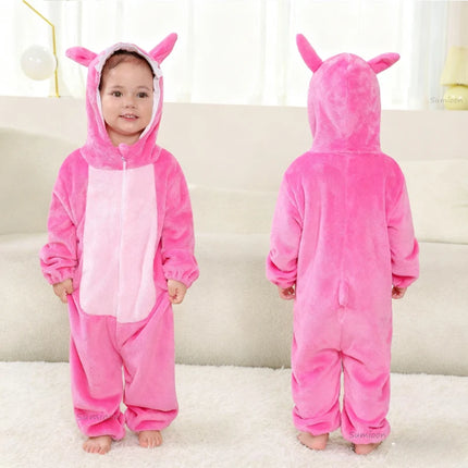 Baby oder Kleinkind im kuscheligen Riesen Einhorn Pyjama R-08 aus Flanell mit Kapuze