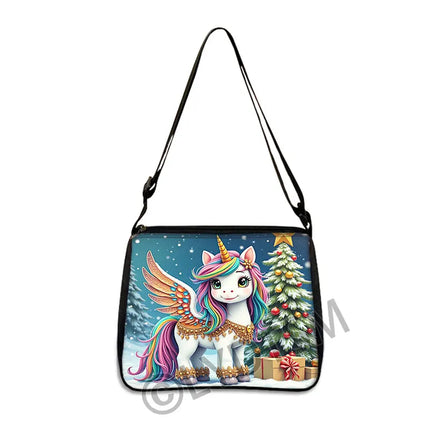 Große Einhorn Umhängetasche mit Fantasy-Motiv aus Einhörnern und Blumen, ideal für Reisen und den Alltag