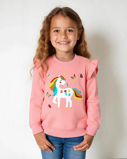 Mädchen in einem süßen Einhorn Hoodie von Little Maven mit Cartoon-Motiv, aus 100% Baumwolle