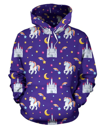Einhorn Hoodie mit lebhaftem 3D-Regenbogen-Einhorn-Print für Damen und Herren, locker geschnitten