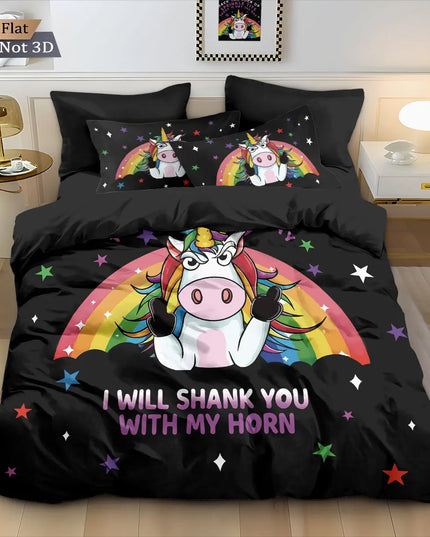 Traumhaft bunte Einhorn Bettwäsche mit farbenfrohem Print, aus 100% Polyester, maschinenwaschbar, für Schlafzimmer und Wohnheim