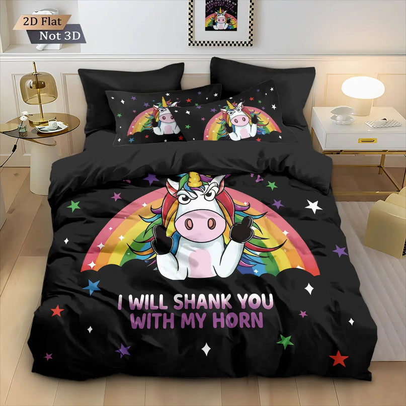 Traumhaft bunte Einhorn Bettwäsche mit farbenfrohem Print, aus 100% Polyester, maschinenwaschbar, für Schlafzimmer und Wohnheim