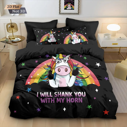 Traumhaft bunte Einhorn Bettwäsche mit farbenfrohem Print, aus 100% Polyester, maschinenwaschbar, für Schlafzimmer und Wohnheim