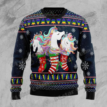Einhorn Pullover mit fröhlichem Weihnachtsmotiv und 3D-Druck für festliche Stimmung