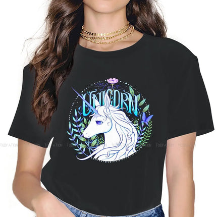 Schwarzes Einhorn T-Shirt mit niedlichem Cartoon-Einhorn-Motiv und kurzen Ärmeln für Mädchen und Frauen