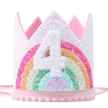 Regenbogenfarbene Einhorn Schreibwaren Filz-Krone mit Glitzer für einen vierten Geburtstag