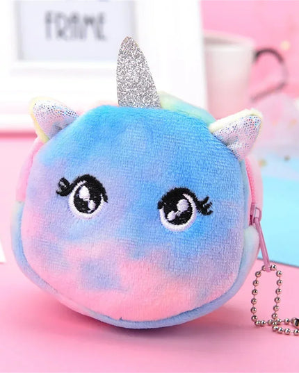 Niedliche Einhorn Handyhülle aus Plüsch mit großen, ausdrucksstarken Augen und Reißverschluss, in Rosa.