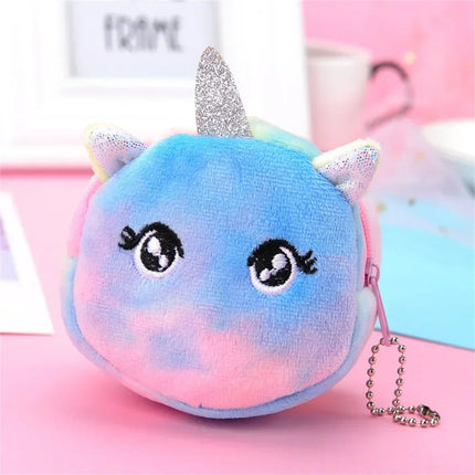 Niedliche Einhorn Handyhülle aus Plüsch mit großen, ausdrucksstarken Augen und Reißverschluss, in Rosa.