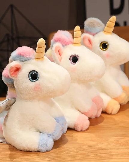Buntes Einhorn Plüschtier, ca. 25cm groß, mit verschiedenen Augenfarben und weichem Fell