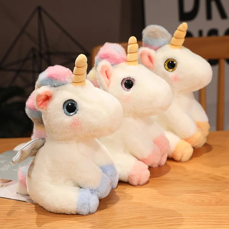 Buntes Einhorn Plüschtier, ca. 25cm groß, mit verschiedenen Augenfarben und weichem Fell