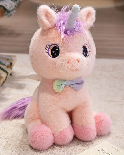Süßes rosa Einhorn Kissen mit Regenbogenflügeln, weich und als Engel dargestellt