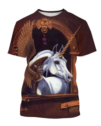 Einhorn Kleid mit lebendigem, farbenfrohem 3D-Einhorn-Kunstmotiv auf weißem Stoff