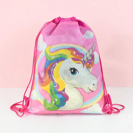 Einhorn Rucksack B03 mit Kordelzug, magisches Cartoon-Einhorn-Design auf Vliesstoff
